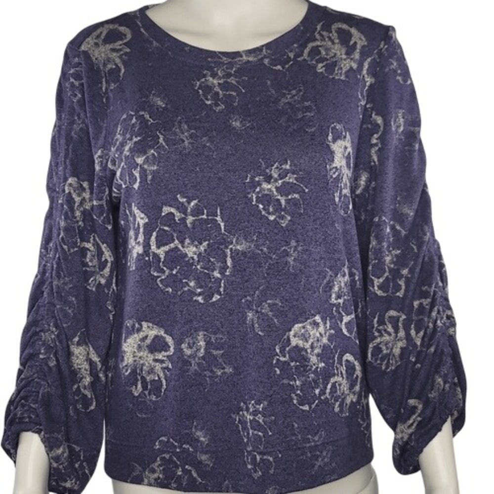 Simply Vera Vera Wang‎ Blue and White Ruched-Sleeve Knit Top